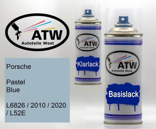 Porsche, Pastel Blue, L6826 / 2010 / 2020 / L52E: 400ml Sprühdose + 400ml Klarlack - Set, von ATW Autoteile West.